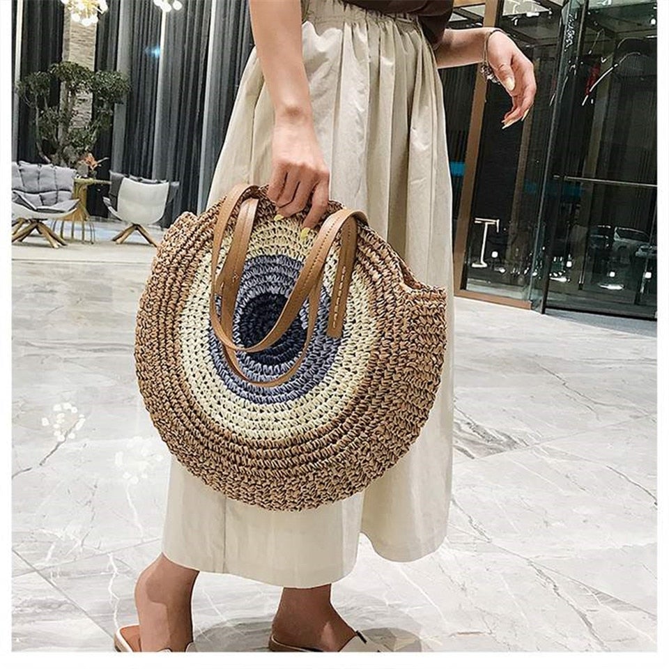 Sac plage paille on sale rond