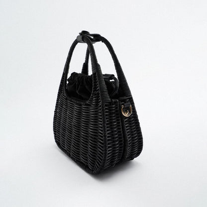 Panier de Plage Noir en Paille pour Femme